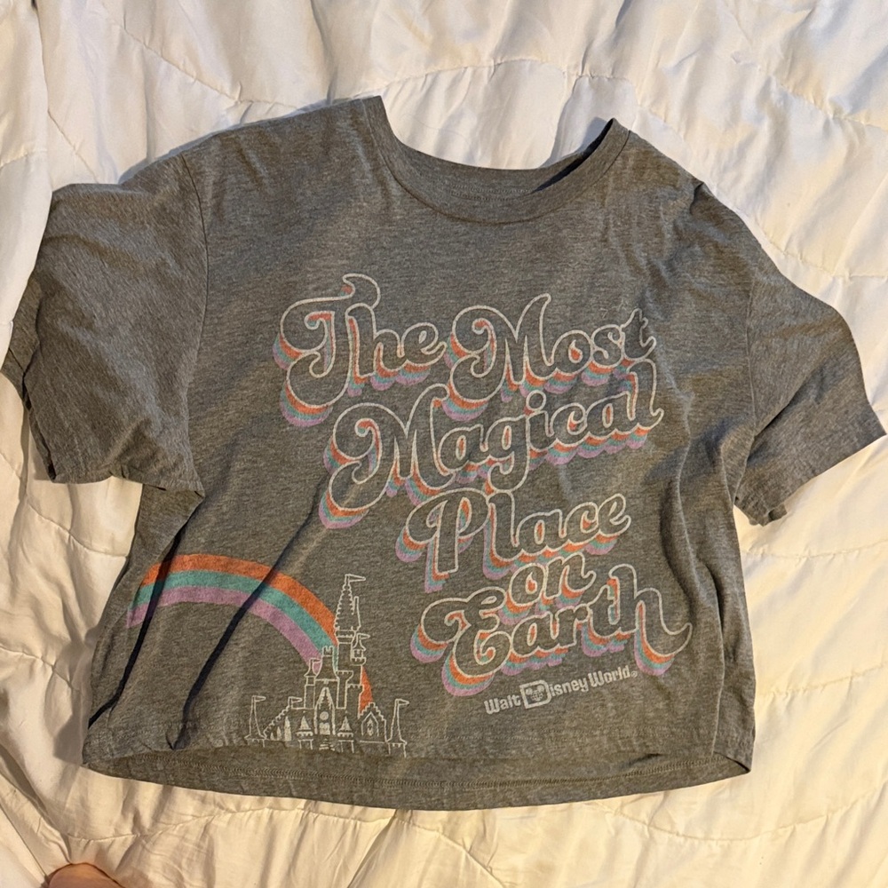 NWOT Walt Disney World The Most Magical Place On Earth Cropped Gray T-Shirt XL